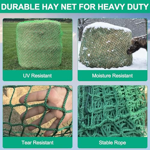 6x6 ft Square Bale Hay Net - Large Slow Feeder for Horses & Livestock, Knotless Design Slow Feeder Hay Nets, Fits 4x4ft 5x5ft 6x6ft Round & 3x3x8ft 4x4x8ft 5x5x8ft Square Bales (Green-Square) - color: Green-Square