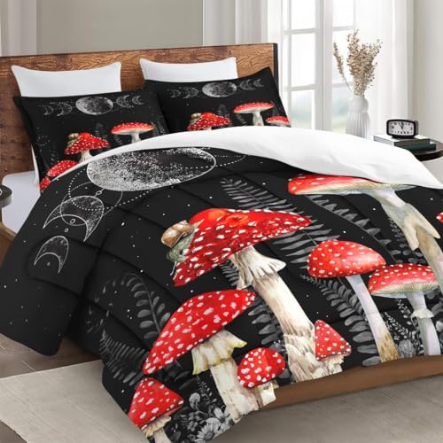 WeCozy Queen Comforter Set, 3 Pieces Wildflower Summer Bedding, All Season | Dandelion Mushroom Moon Flower Phases Soft Comforter with 2 Pillowcases for Kids and Adults Room Bedroom Bed Decor - color: Multi 14, size: Queen