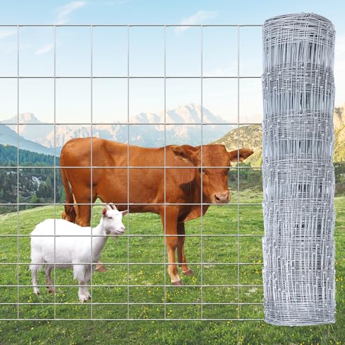 Cattle Panel 14Gauge Galvanized Woven Wire Fence 4FT x 328 FT Cattle Fence | Livestock Farm Fence 8in to 3.5in Mesh Heavy Duty Welded Wire Fencing for Goats Garden Fencing and Animal Containment - color: Silver, size: 14 Gauge 4'×328'