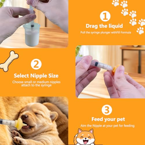 Puppies Nursing Bottle, Kitten Feeding Bottle with Feeding Nipple and Syringe,Ventilation Valve Resistant Tearing for Small Animal, Kittens, Rabbit, Hamster (Yellow) - color: Yellow, size: Model 3