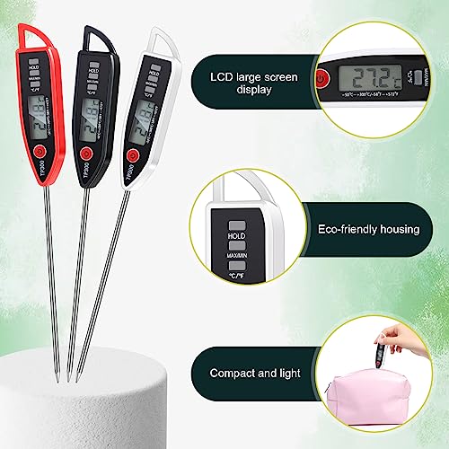 6 Set Digital Food Thermometer Long Probe Instant,Black, White, Red | Waterproof for Water Liquid Candle, Instant Temperature Read for Kitchen BBQ Grill Candy Meat, Foldable Probe Thermometer - color: Black,White,Red