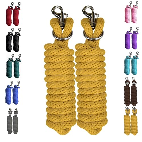 Majestic Ally Pack of 2 Solid Poly Lead Rope for Horses & Livestock – 10 Foot Long and 5/8 inch Thick - Replaceable Heavy-Duty Bolt Snap – Handmade – Soft, Broken in Feel (Yellow) - color: Yellow