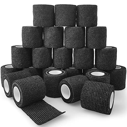 24 Rolls Black Elastic Self Adhesive Bandage Wrap 2 Inch, Breathable Cohesive Bandage, Ankle Sprains Swelling Medical First Aid Sports Athletic Grip Tape, Dogs Pet Vet Wrap - color: 2 Inch-24 Count Black
