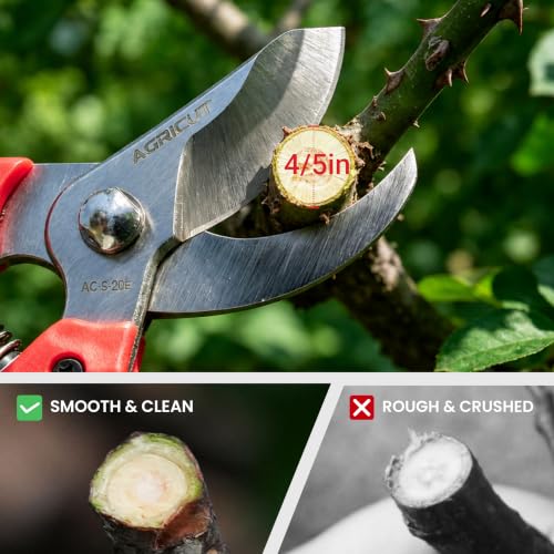 AGRICUT 7" Pruning Shears Heavy Duty Professional, Made of Japanese SK5 Steel Blades, 4/5 Cut Capacity, Bypass Hand Pruners Garden Clippers for Tree Flower Branch Trimming, S20E - style: PP Handle, High Carbon Steel