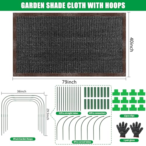 79"x40" Upgraded Garden Shade Kit, 75% Garden Shade Cloth with 11mm Hoops | Garden Shade Kit for Plants Heat Protection, Raised Garden Bed Shade Cover Plant Sun Shade for Outdoor Plants Vegetables - size: 79"x40" Shade Cloth-1 Pack