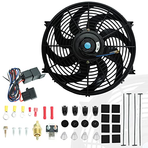 BLACKHORSE-RACING 14" Universal Electric Radiator Cooling Fans + Thermostat Relay & Mount Kit - size: 14 Inch
