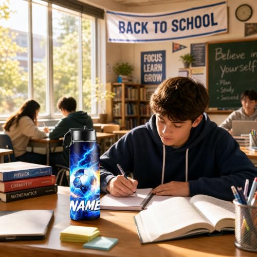 Custom 18oz Kids Water Bottle with Name, Cool Funny Sports Theme Insulated Bottle, Suitable for Boys Girls, Soccer Basketball Football Baseball - color: Color 05