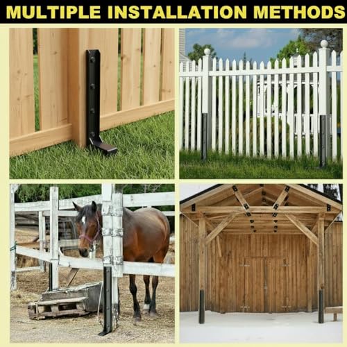 Heavy Duty Fence Post Repair Kit, Metal Fence Post Stabilizer Bracket with Ground Spike for Wooden Fence Repair, Includes Mounting Screws and Drill Bit 2Pack