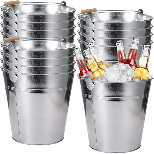 Didaey 12 Pcs Galvanized Metal Beer Buckets, Handle,Silver | 9 Quart Large Capacity Pails for Party Wedding, Tin Pails for Beer Ice, Round Design for Table Centerpieces Crafts - color: Silver