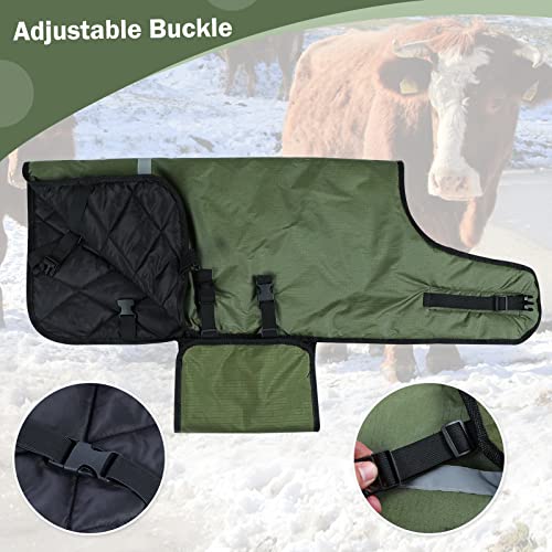 2pcs All-Weather Calf Blanket with Fleece Lining & Windproof Shell - Versatile Goat Blankets for Winter and Durable Sheep Blanket with Full Belly Coverage (Green 2pcs) - color: Green