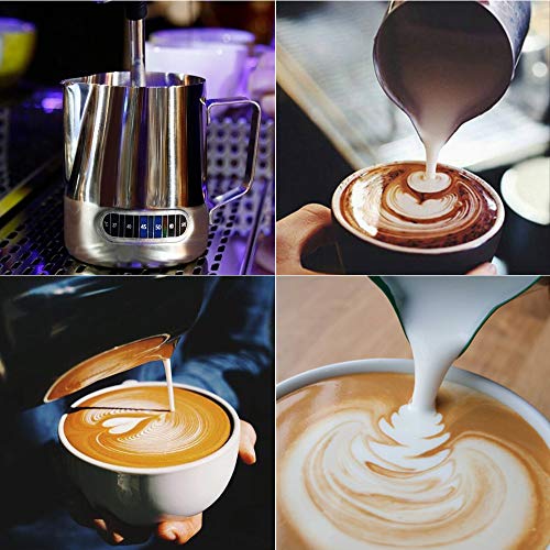 Milk Pitcher, Dailyart Stainless Steel Milk Frothing Pitcher with Thermometer for Coffee, Cappuccino,Espresso,Latte Art(600ml/20oz) (Pack of 2) - size: 20.3 Ounces (Pack of 2)