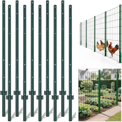 GarveeLife Fence Posts 4 Feet, Pack of 10, Metal Fence Poles U Post Sturdy Duty Fence Stakes Step in Post No Dig Fence Post for Garden Yard