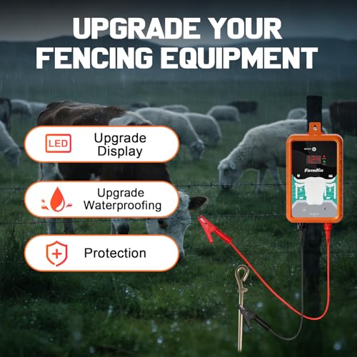 15Miles Electric Fence Charger with ON/Off Switch, 4J Energy Output 12KV Voltage,AC DC Electric Fence Charger with LED Display for Preventing Wild Animals Intruding Great for Gardens,Poultry
