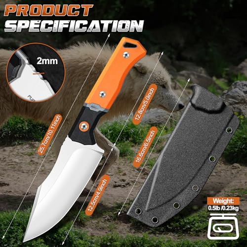 Purple Dragon Outdoor Knife for Skinning - Drop Point Skinning Knife Orange | Forged from a Single Piece of D2 Steel, Full Tang G10 Handle, Gift Box - size: 4.9 inch