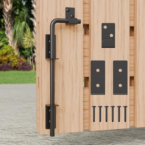 12" Heavy Duty Cane Bolt Gate Drop Rod with Black Finish-Steel Gate Ground Latch Designed for Wood Metal Vinyl Gates or Double Doors Fence Applications-1 Pack - size: 12 Inch-1 Pack