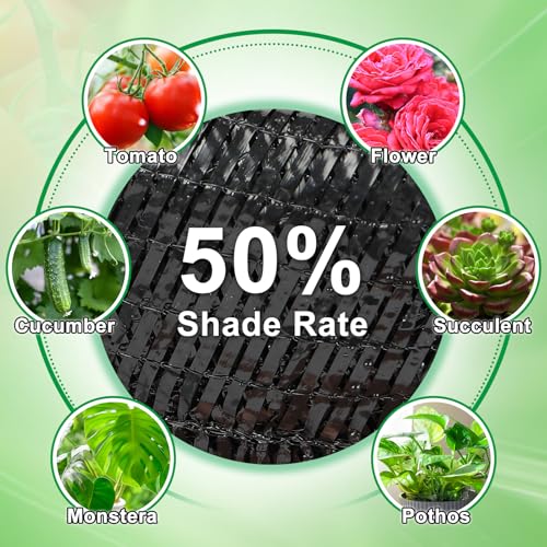 Bigmeta Cuttable Shade Cloth for Garden | 6.5x10FT 50% UV-Resistant Mesh Tarp with Rope, Black Sun Cover Net for Patio Greenhouse Raised Beds Plants - size: 6.5X10FT