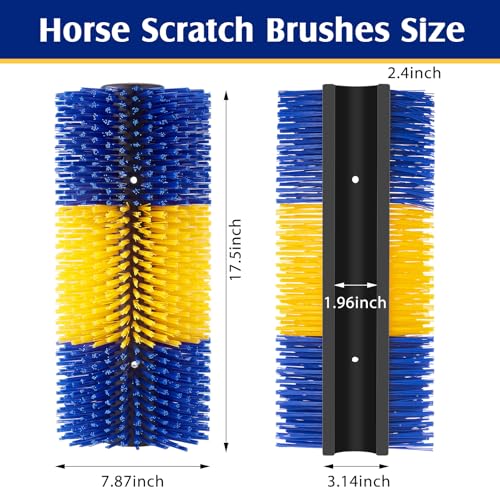 3 Pack Livestock Scratching Brush, Yellow and Blue | Animal Scratcher, Itch Relief Grooming, Horse Goat Cow Scratcher, Fence Post Mounting, Durable Bristles, Farm Livestock Care - color: Yellow and Blue