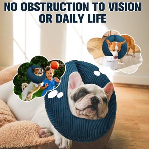 BINGPET Inflatable Dog Cone Collar,Dog Neck Donut Alternative After Surgery | Soft Cone for Large Medium Small Dogs Cats, Recovery E Collar to Stop Licking Pets from Injury, Lightweight Breathable Cotton - color: Navy Blue, size: M(Neck: 13"-16" | Diamete