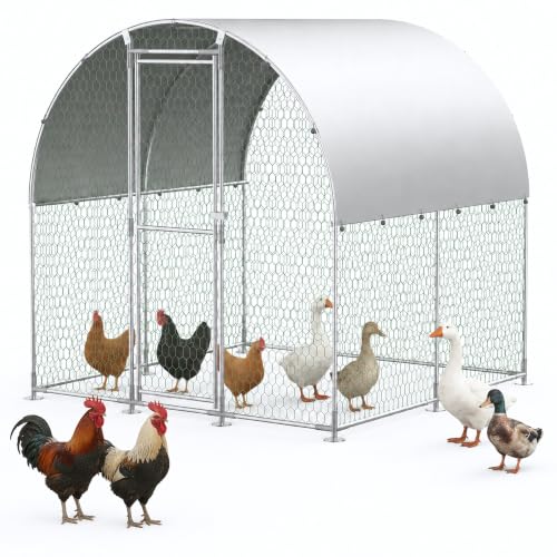 Large Metal Chicken Coop Run for Yard with Cover 6.6x6.6x6.9ft Poultry Cage | Walk-in Coop with Waterproof UV Cover, Upgraded Anti-twist Door for Backyard Hens, Ducks, Geese and Farm Yard Use - size: 78.7"L x 78.7"W x 82.7"H