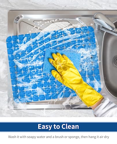Bligli Sink Mat for Stainless Steel/Ceramic Sinks, 2 Pack 15.8x11.8 inches PVC Sink Protectors for Bottom of Kitchen Sink, Dishes and Glassware drain Mats, Durable and Fast Draining (Blue) - color: Blue