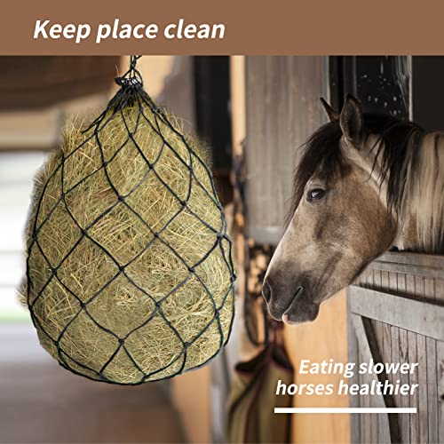 2PCS Durable Slow Feed Hay Net for Horses 40” Length with Strong 4x4” Holes Nylon Rope Hanging Suitable for Trailer and Stall, Slow Feeding Reduce Waste - color: 2PCS-Black