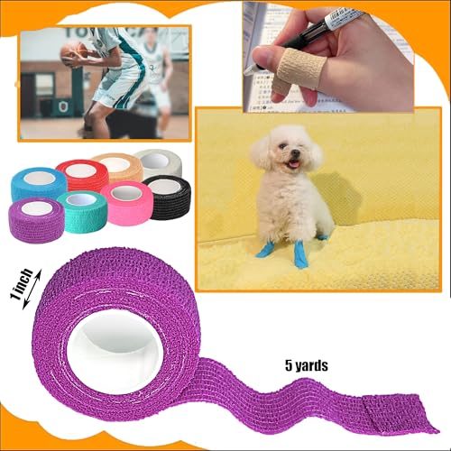 8 Pack 1 in x 5 Yards Cohesive Wrap Self Adhesive Bandage Wrap Elastic Self Adherent Bandage Self Stick Vet Tape for Athletic, Wrist, Ankle, Knees, Pets (Dark Purple) - color: Dark Purple, size: 1 Inch