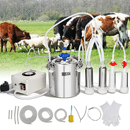 VEVOR Goat Milking Machine, 6 L 304 Stainless Steel Bucket, Electric Automatic Pulsation Vacuum Milker, Portable Milker with Food-Grade Silicone Cups and Tubes, Adjustable Suction for Cows and Sheep - size: 6 L