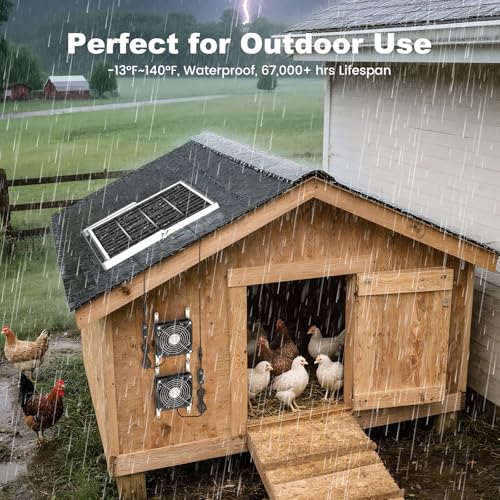 5.5'' Solar Greenhouse Fan 2 Kit, 30W Solar Powered Exhaust and Intake Chicken Coop Fan, Strong Airflow & Waterproof, 16.5 ft Cord, for Outdoor Shed Air Circulation and Ventilation, No Battery - size: 5.5" Fan 2 Kit