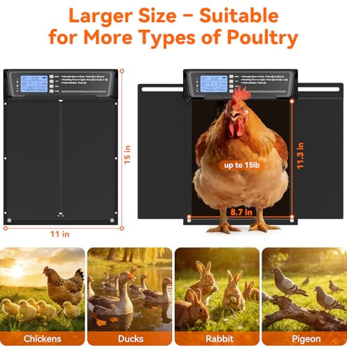 Automatic Chicken Coop Door Large Size, 7W Solar Powered with Timer & Light Sensor, Anti-Pinch Safety Chicken Door, Remote Control, Predator-Proof Aluminum Door for Poultry, Ducks & Chickens