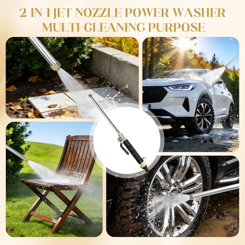 Jet Nozzle for Garden, High Pressure Washer Tools with 2 Different Nozzles and Hose Quick Connectors, Quick Connect Flexible Wand Lance for Gutter Patio Car Pet Window Garden Cleaning at Home