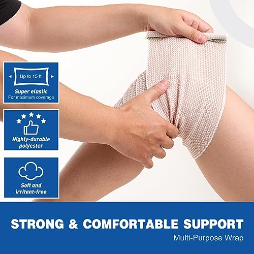 AZEN Premium 5 Pack Elastic Bandage Wrap 6 Inch, Compression Wrap Bandage for Legs, Ankle, Knee, Tummy, Body, Latex-Free, Lymphedema Wraps for Legs - color: A-5p(6in)