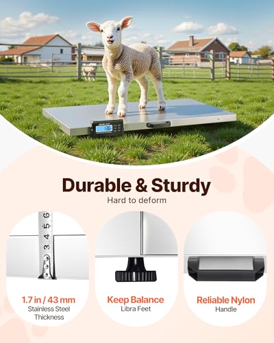 VEVOR 1100Lbs x 0.2Lbs Digital Livestock Scale Large Pet Vet Scale Stainless Steel Platform Electronic Postal Shipping Scale Heavy Duty Large Dog Hog Sheep Goat Pig Sheep Scal - style: 1100Lbs