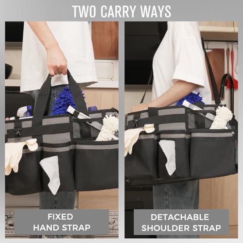 SCAVATA Wearable Cleaning Caddy, Cleaning Caddy Supplies Organizer with Handle & Shoulder Straps for Housekeepers, Under Sink & Car Cleaning Tool Organizers Bag with 4 Foldable Divider (MediumGrey) - color: MediumGrey