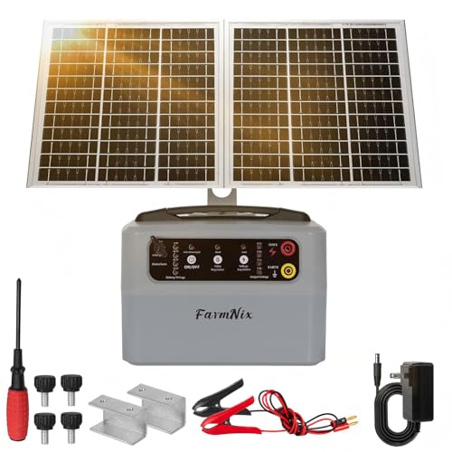 15W Solar Fence Charger, 6-12KV Adjustable Output 1.5J, 30 Miles | 24H Continuous Solar Powered Electric Fence Kit for Livestock, Predator Protection, Gardens, Orchards, Dogs, Pets, Poultry