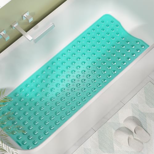 AmazerBath Shower Mat Non Slip 40 x 16 Inches, Shower Stall Mats with Suction Cups and Drain Holes, Non Slip Bath Mat for Tub for Elderly & Kids, Clear Green - color: Clear Green, size: 40" x 16" (Rectangular)