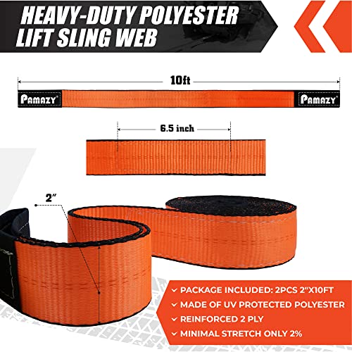2”x10' Sturdy Lift Sling Strap, 18800lbs Heavy Duty Lifting Web Sling—2 PCS | Eye-Eye Nylon Strap for Hoist, 2-Ply Polyester Rigging Straps, Tree Saver Recovery Straps Web Sling Winch - size: 2 Pack 2"x10FT