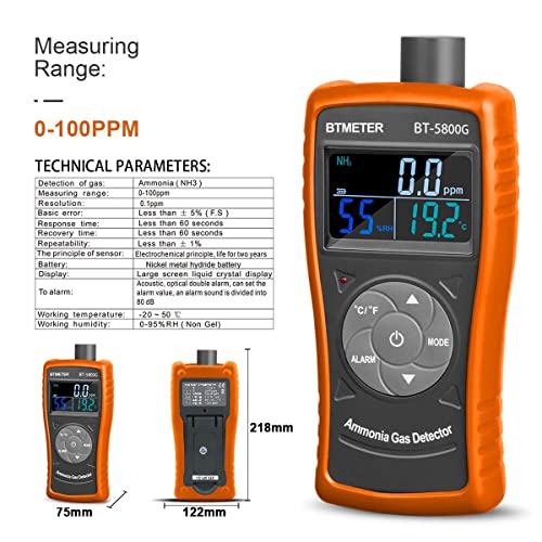 BTMETER Ammonia Gas Detector Sensor 5800G and Industrial Thermometer 981D Combo - color: 5800G NH3 Monitor +Thermometer 981D