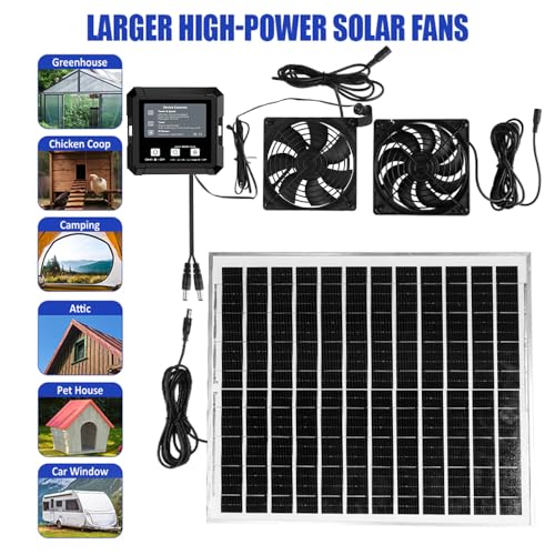 Solar Fan for Chicken Coop with Battery, Dual Solar Exhaust Fan Kit, 3 Smart Modes Controller (Continuous/Timer/Motion Sensor), Solar Powered Vent Fan for Coop, Shed & Greenhouse Cooling