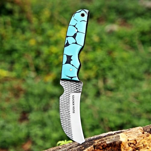 Custom Handmade 7'' fixed blade hoof rasp Hawkbill fixed blade Knife Electricians Knife Lineman’s Hawkbill knife, with pancake leather sheath (FAROZI) - color: FAROZI