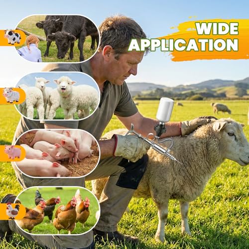 NEWTRY 5ml Livestock Syringe Adjustable Continuous Syringe with 10 Needles | Semi Automatic Syringe Adjustable Poultry Gun Stainless Steel with 10 Needles for Horse Sheep Cattle - size: 5ML