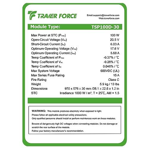 Traver Force 200W 12V Solar Panel, 2*100W, 25% Efficiency, Grade A+ Cells, | IP68 Connectors, IP65 Junction Box, Pre-Drilled Holes & 80% Output After 25 Years, for RV Camping Cabin Marine Off-Grid - size: 2 Pack