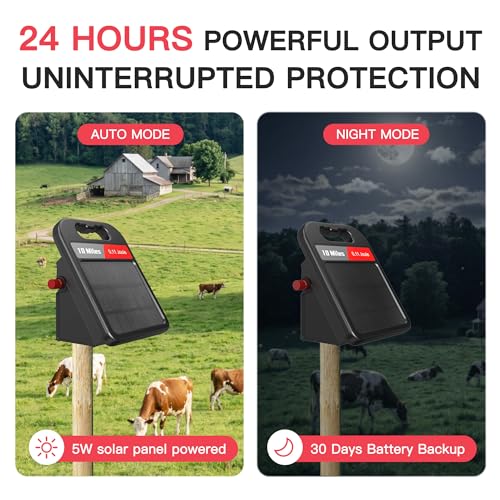 10 Mile Solar Fence Charger 0.11J Electric Fence Energizer with Day Night Mode 24-Hour Protection Black - size: 0.11J Black
