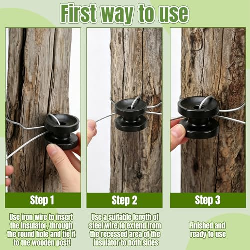 50 Pack Corner Post Electric Fence Insulators, Durable | Black Circular Ring Farm Fence Polywire Insulator, Plastic Donut Corner Polyrope Insulators for Post Wire Fence