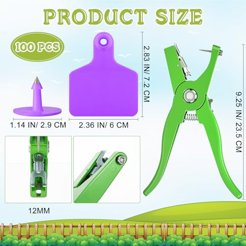 Lothee 100 Pcs Blank Cattle Ear Tags with Pliers Large Purple Plastic Precision Animal Identification Blank Livestock Ear Tags for Cattle Cow Horse Dog Pig Goat Sheep Farm Management - color: Purple