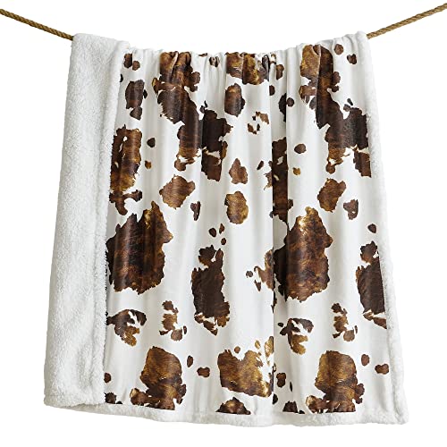 Indigo Hill by HiEnd Accents Elsa Cow Print 54x68 Sherpa Throw Blanket | Brown Cowhide Pattern, Rustic Western Style, Animal Print Fleece Blanket for Camping, Outdoor, Couch, Sofa, or Bed - color: Elsa Cow Print Brown