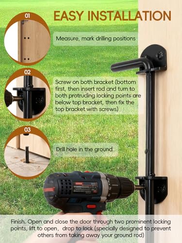 12" Cane Bolt Gate Drop Rod Heavy Duty Stopper Hardware, Ground Drop Pin Latch for Wooden Fences Metal Doors, Gate Drop Pin for Holding Gate to The Ground, Black -2Pack - style: Cane Bolt 12in 2pcs