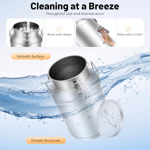 Stainless Steel Milk Can, 40 Liter Seamless Milk Jug Wine Pail Bucket 10.57 Gallon Anti-Leak Liquid Storage Container Milk Pail with Sealed Lid Heavy Duty for Milk and Wine (40L) - size: 40L