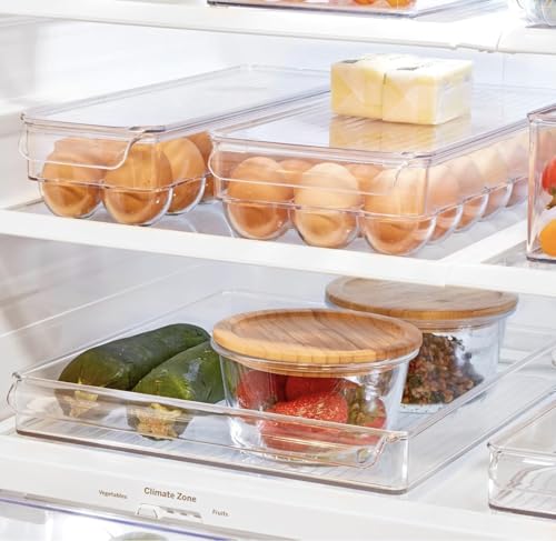 Egg Holder for fridge with Lid, Clear Plastic Egg Storage Container Refrigerator Organizer Bins, Stackable Tray Holds 18 Eggs Trays Storage (1 pack, 18 Eggs)