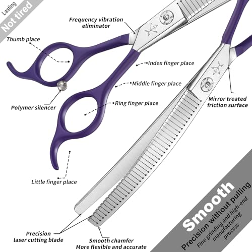 High-end Professional Dog Grooming Curved Thinning Scissors Teeth Blending Shears Pet Texturizing Thinner Blender Shears 7 Inch Extremely Very Sharp Made Of Stainless Steel Alloy For Dog Cat Groomer - color: 7inch Curved Thinning Shears