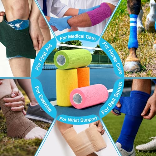 OK TAPE Self Adhesive Bandage Wrap 4 Inch x 5 Yds 36 Rolls - Assorted | Elastic Cohesive Bandage Wrap Supports Wrists & Ankles Without Clips Ideal for Sports First Aid Vet care - color: Mixed, size: 4inx5yds